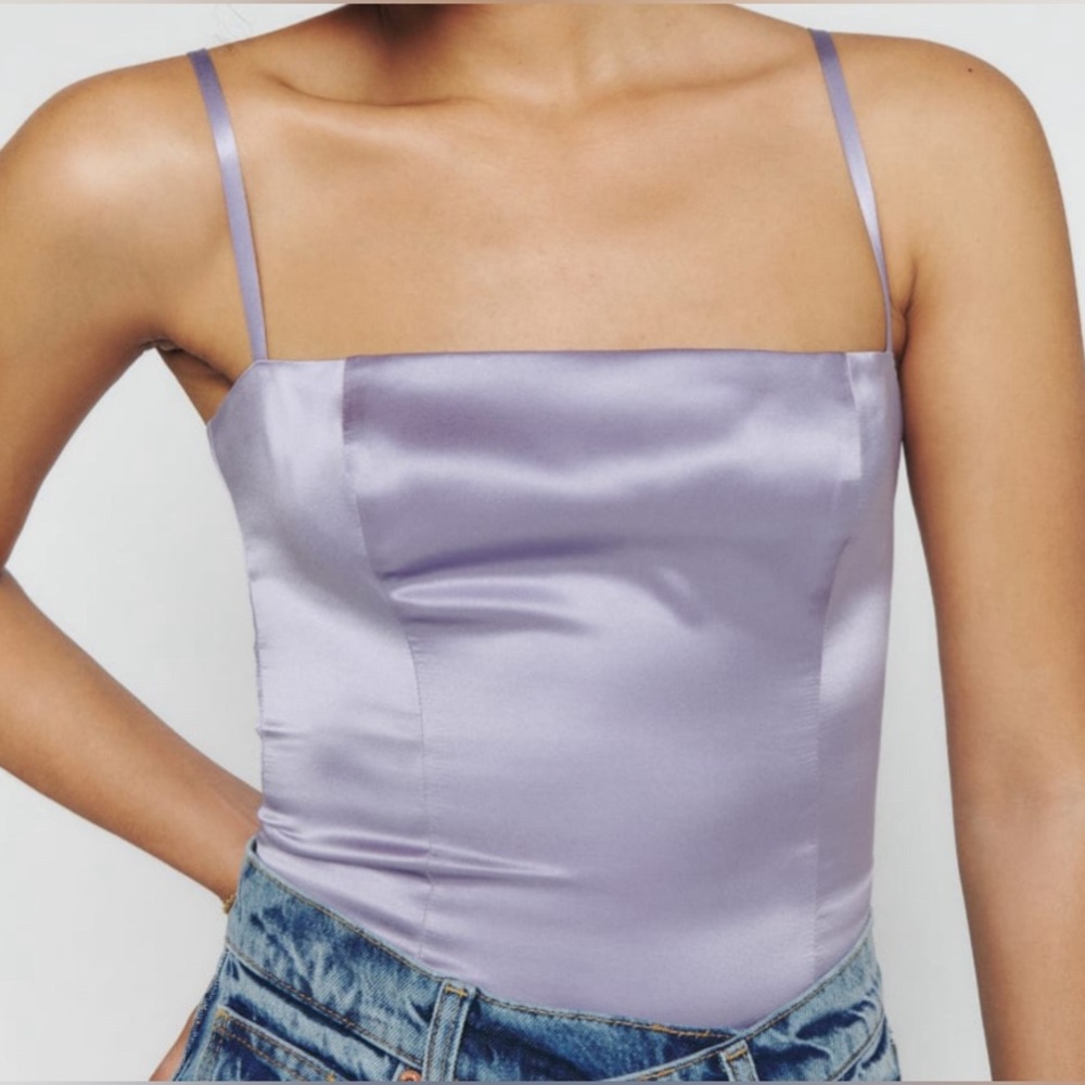 Reformation Lilac Satin Square-Neck Camisole